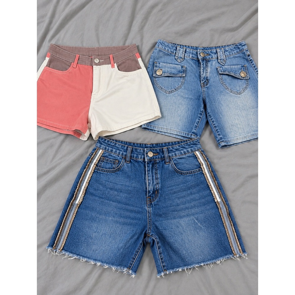 Womens Denim Shorts Bundle DAZY Colorblock Utility Raw Hem Size Medium 3 Pairs